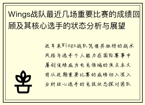 Wings战队最近几场重要比赛的成绩回顾及其核心选手的状态分析与展望